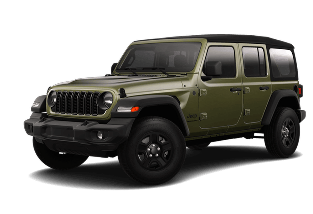 Green Jeep Wrangler 4-door available for rental